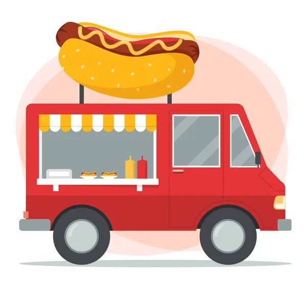Rychlé Občerstvení Pouliční Kavárna Obrázek Velkého Hot Dogu Dodávce Barevný — Stockový vektor