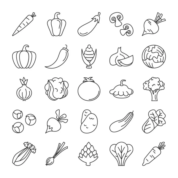 Vegetable Icons Set Vector Isolated Collection Products Line Art Style — Stock Vector