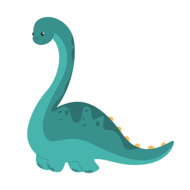 Şirin bebek brachiosaurus vektörü izole edilmiş. Yeşil dinozor, tarih öncesi hayvanlar gülümsüyor. Çizgi film yaratığı.