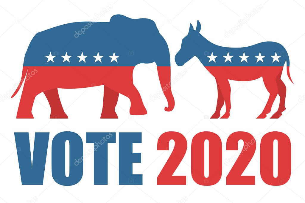 Democrats and republicans vector isolated. Political parties in the USA, elephant vs donkey. Vote for president in 2020.