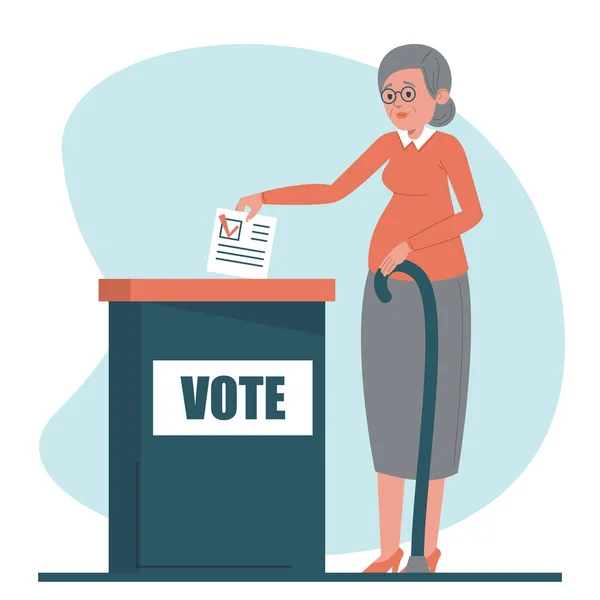 Ανώτερη Γυναίκα Ψηφίζει Υπέρ Ενός Απομονωμένου Προέδρου Γυναικείος Χαρακτήρας Στο — Διανυσματικό Αρχείο