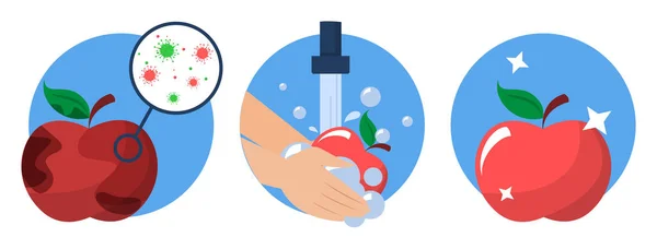 Hände Waschen Schmutzigen Apfel Und Wird Sauber Vektor Isoliert Idee — Stockvektor