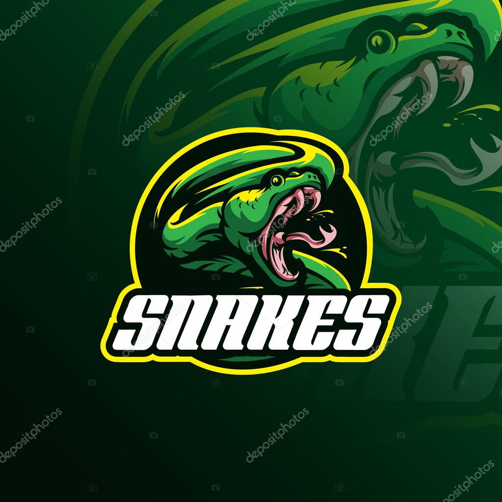 Head snake mascot logo design vector with badge emblem concept for sport, esport and team.