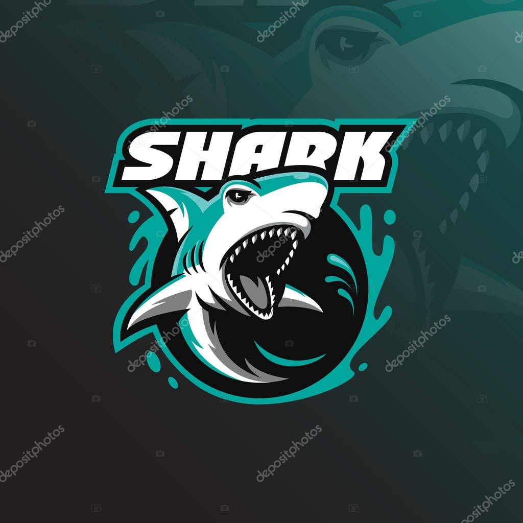 Angry shark mascot logo design vector with modern illustration concept style for badge, emblem and tshirt printing. angry shark illustration with water around it.