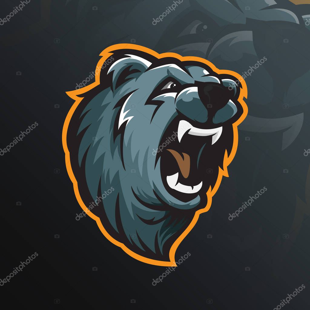 Bear mascot logo design vector with modern illustration concept style for badge, emblem and tshirt printing. angry bear head illustration.