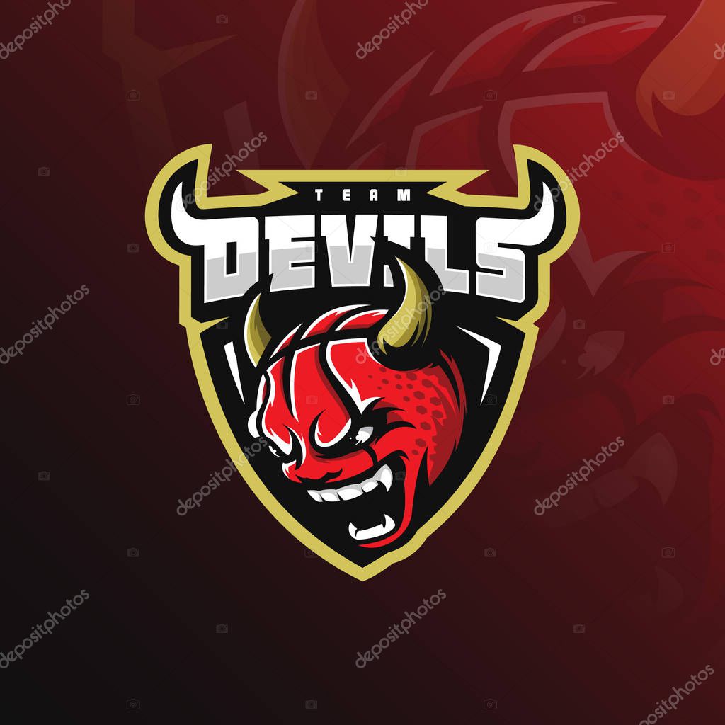 Basketball mascot logo devil design vector with modern illustration concept style for badge, emblem and tshirt printing. angry devil basketball illustration with horns on the head.