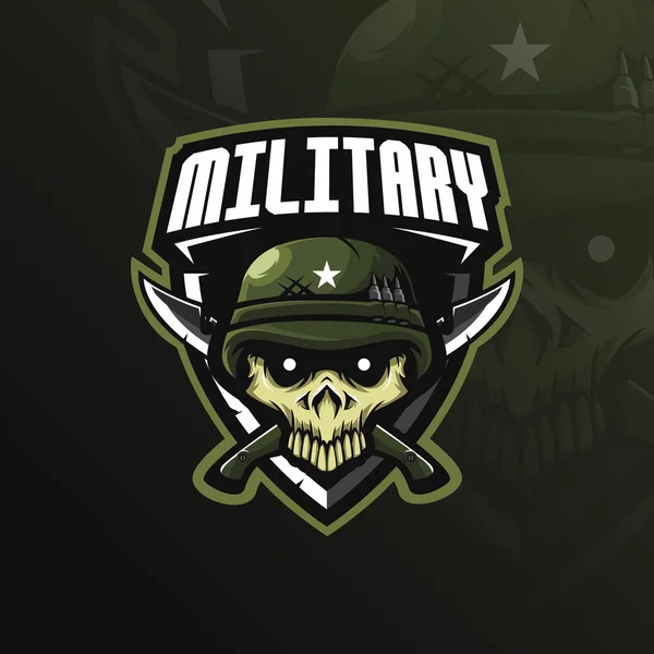 Kafatası Askeri Maskot Logo Tasarlamak Vektör Rozet Amblem Tshirt Baskı — Stok Vektör