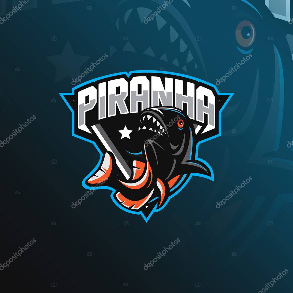 Fish piranha mascot logo design vector with modern illustration concept style for badge, emblem and tshirt printing. angry piranha fish illustration.