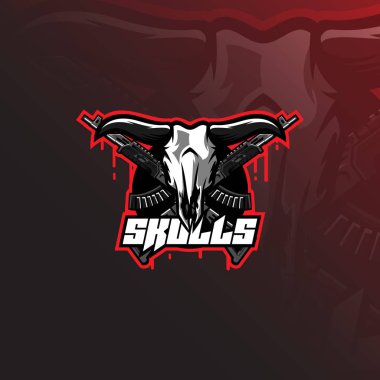 kafatası vektör maskot logo tasarımı modern illüstrasyon kavramı tarzı rozet, amblem ve tshirt baskı için ile. av tüfeği ile kafatası illüstrasyon.