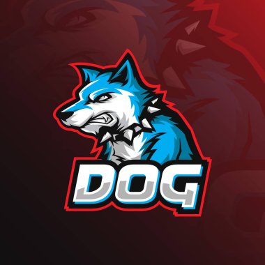 köpek vektör maskot logo tasarımı modern illüstrasyon kavramı tarzı rozet, amblem ve tshirt baskı için ile. Kızgın köpek illüstrasyon boyun etrafında bir kolye ile.