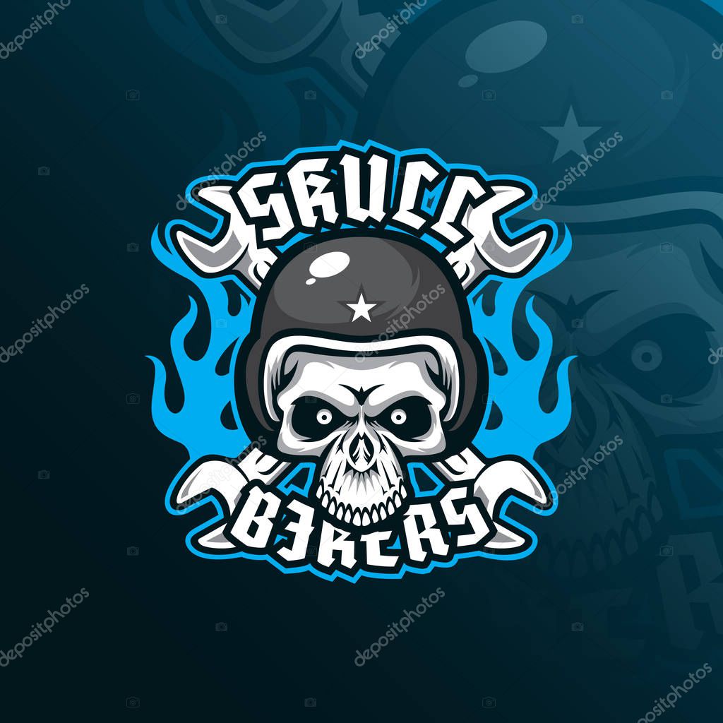 Skull vector mascot logo design with modern illustration concept style for badge, emblem and tshirt printing. skull illustration with wrench.