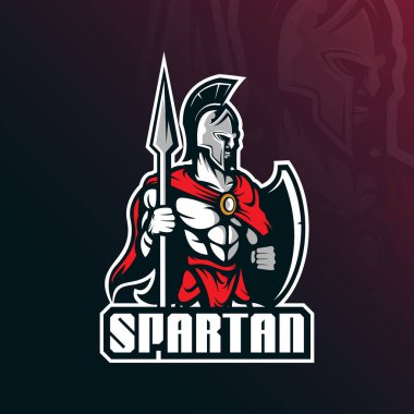 Spartalı maskot logo vektör tasarımı modern illüstrasyon kavramı tarzı rozet, amblem ve t shirt baskı ile. kalkan ve mızrak ile Sparta illüstrasyon.