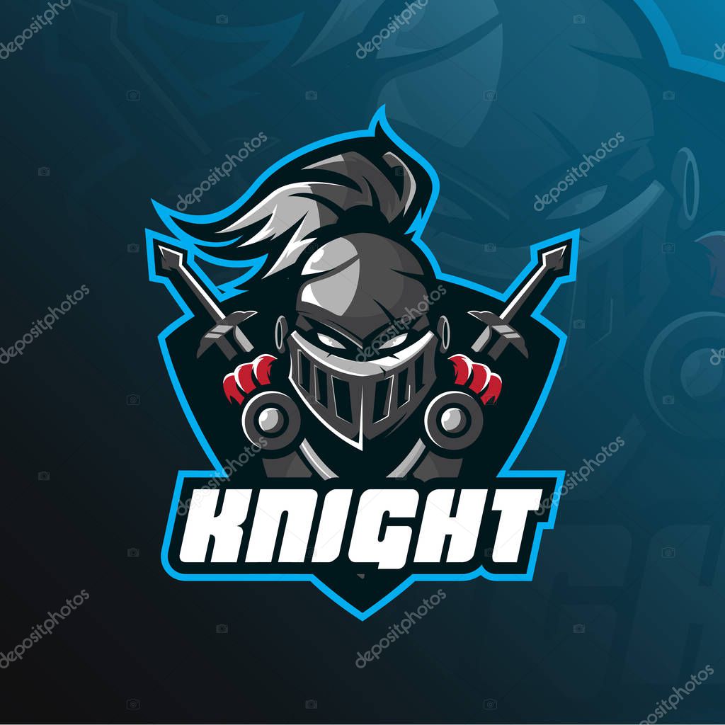 Knight mascot logo vector design with modern illustration concept style for badge, emblem and t shirt printing. head knight illustration with shield and sword.