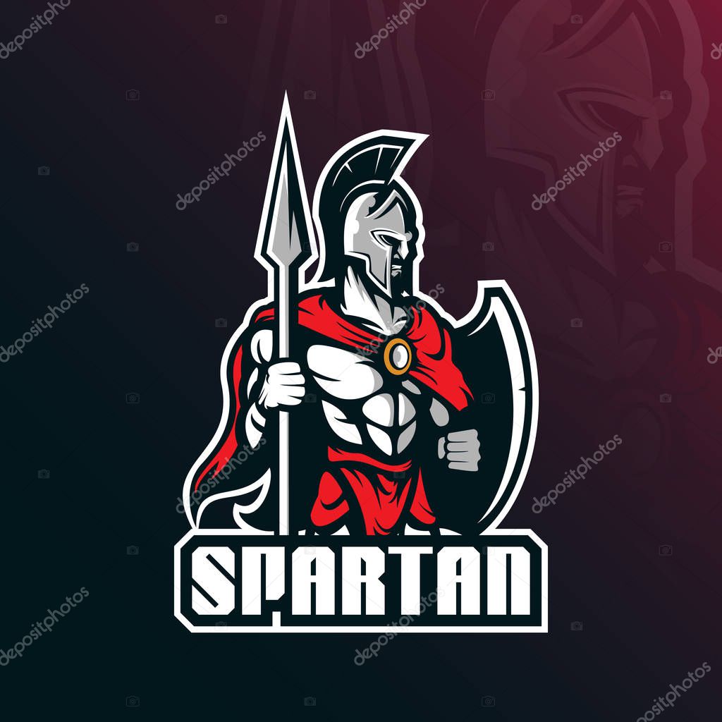 Spartan mascot logo vector design with modern illustration concept style for badge, emblem and t shirt printing. spartan illustration with shields and spears.