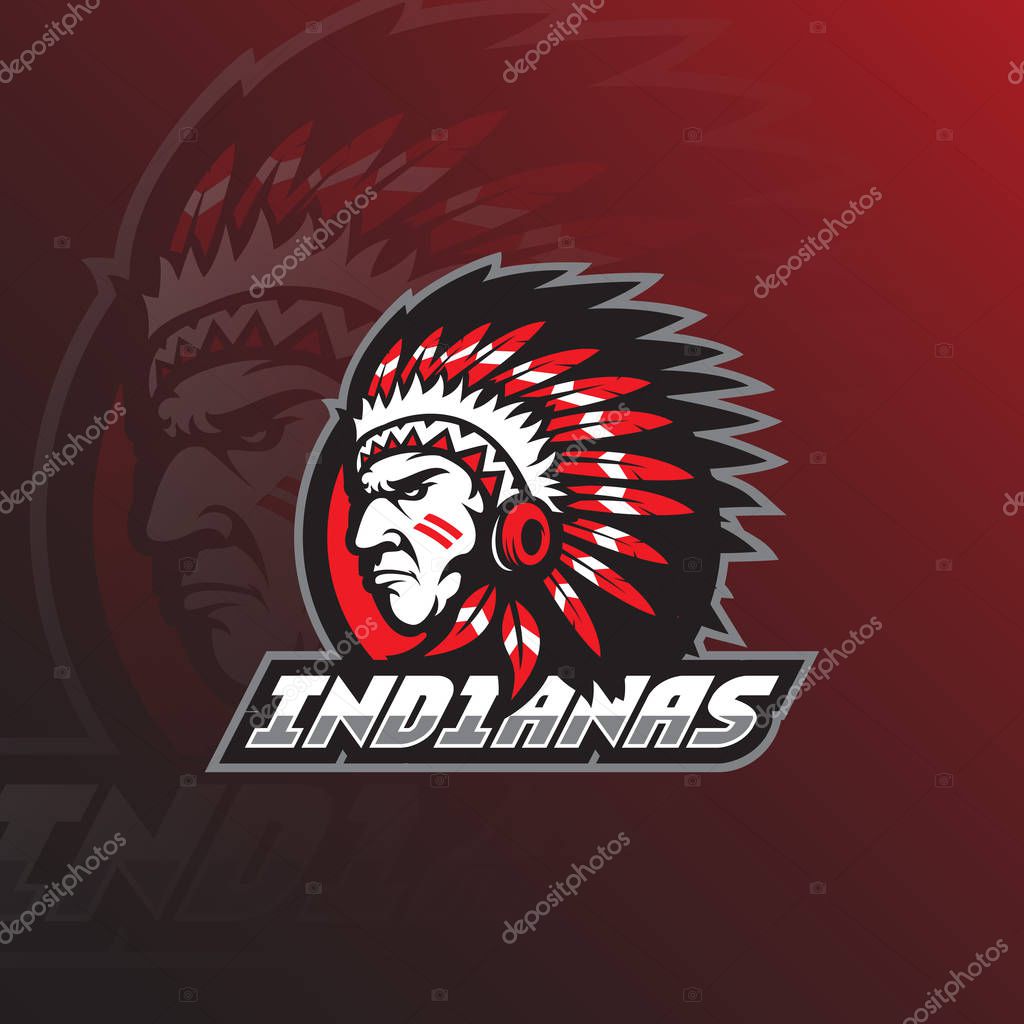 Indian tribe vector logo design mascot with modern illustration concept style for badge, emblem and tshirt printing. head indian tribe illustration.