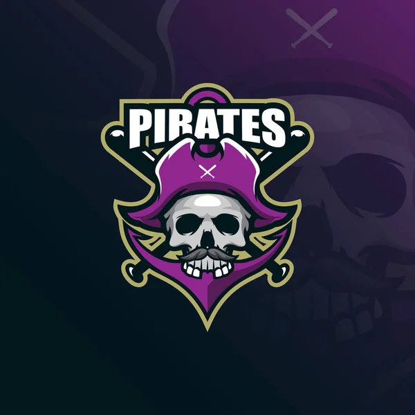 Pirates Mascot Logo Design Vector Modern Illustration Concept Style Badge — Stock Vector