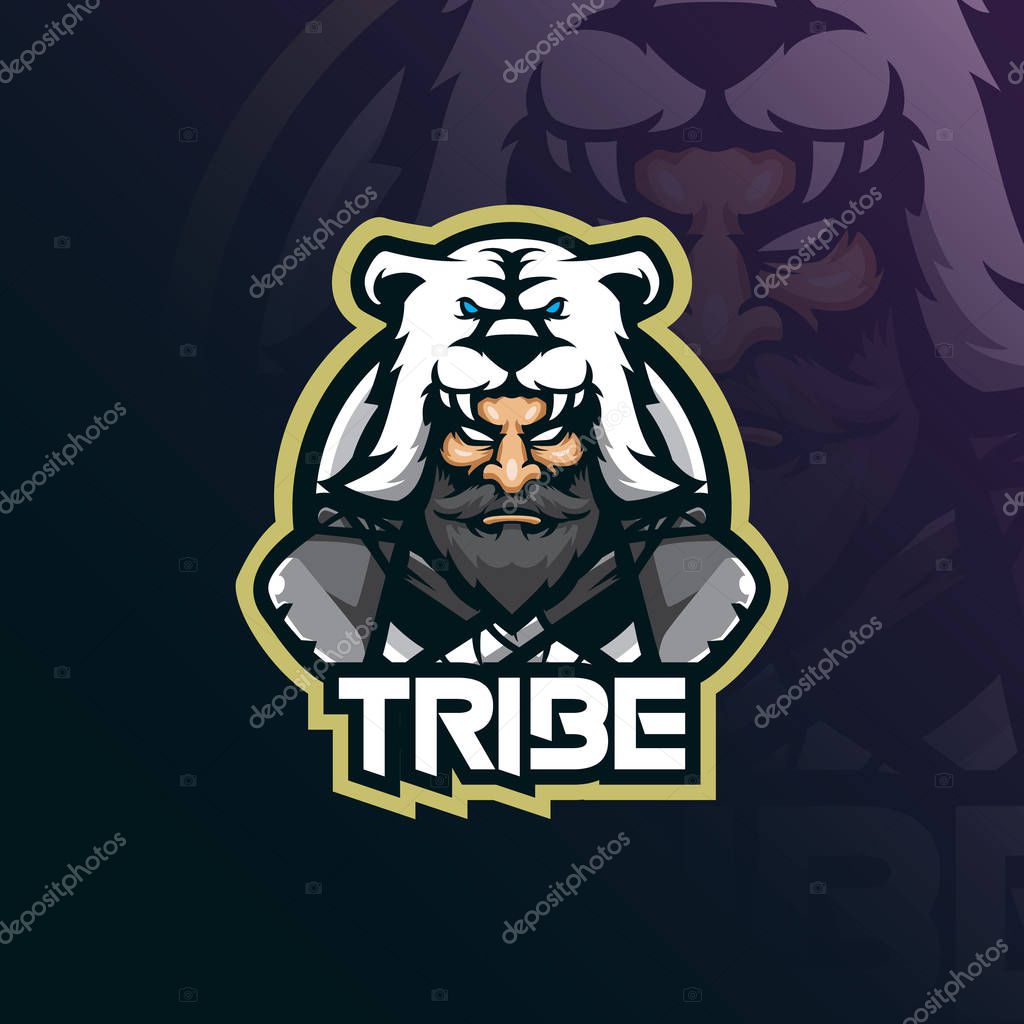 Tribe mascot logo design vector with modern illustration concept style for badge, emblem and tshirt printing. tribe illustration with ax.
