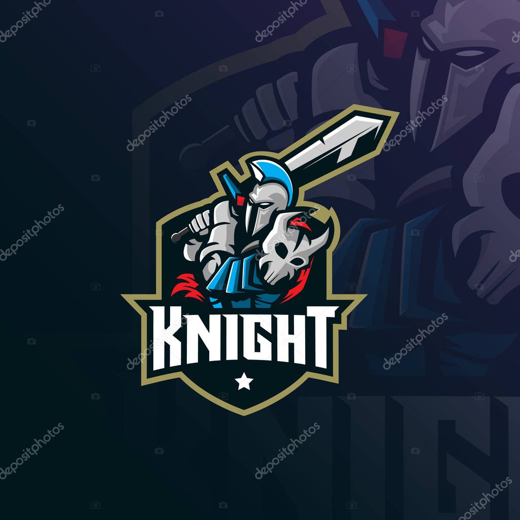 Knight mascot logo design vector with modern illustration concept style for badge, emblem and tshirt printing. knight illustration with sword.