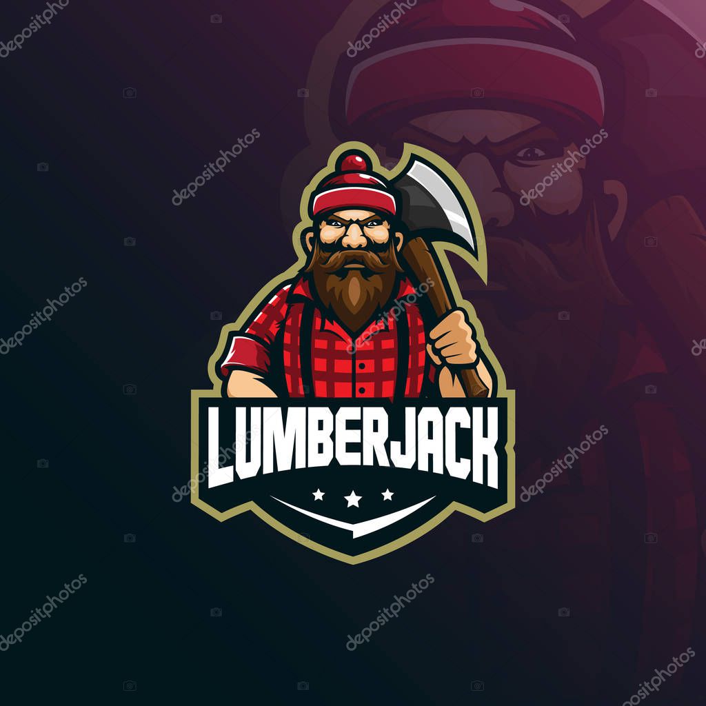 Lumberjack mascot logo design vector with modern illustration concept style for badge, emblem and t shirt printing. lumberjack illustration with axes.