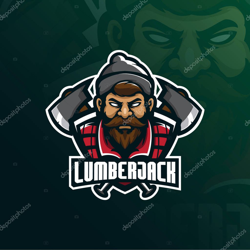 Lumberjack mascot logo design vector with modern illustration concept style for badge, emblem and t shirt printing. lumberjack illustration with axes.