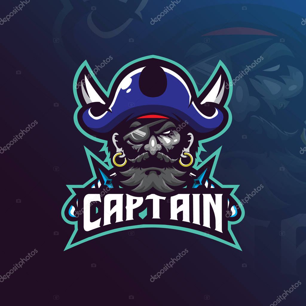 Captain pirates mascot logo design vector with modern illustration concept style for badge, emblem and t shirt printing. pirates illustration with a sword.