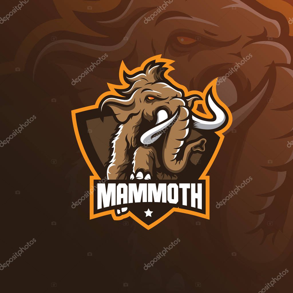 Mammoth elephant mascot logo design vector with modern illustration concept style for badge, emblem and tshirt printing. mammoth elephant illustration with jump style.