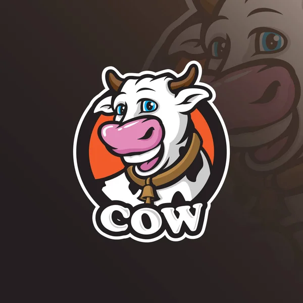 Conception Logo Mascotte Vecteur Vache Avec Style Concept Illustration Moderne — Image vectorielle