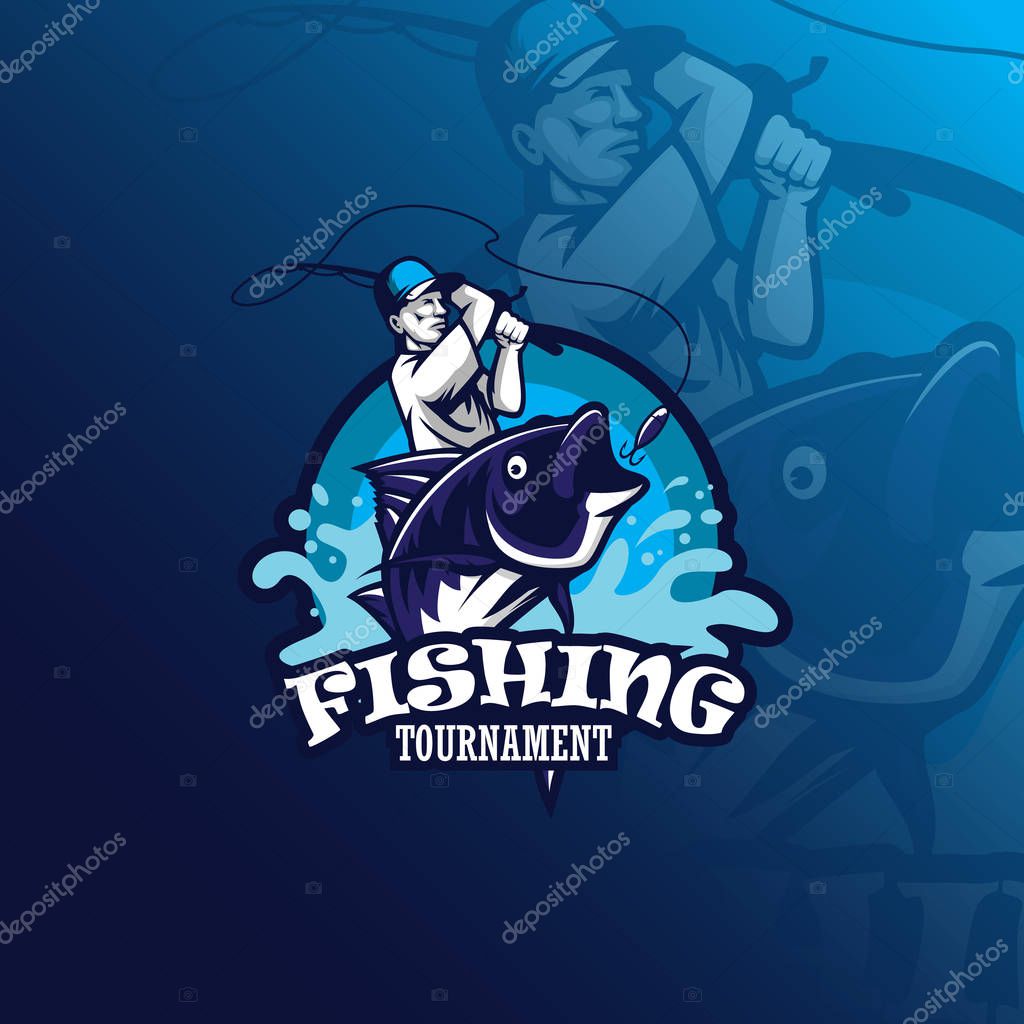 Fishing vector mascot logo design with modern illustration concept style for badge, emblem and tshirt printing. fishing illustration for logo.