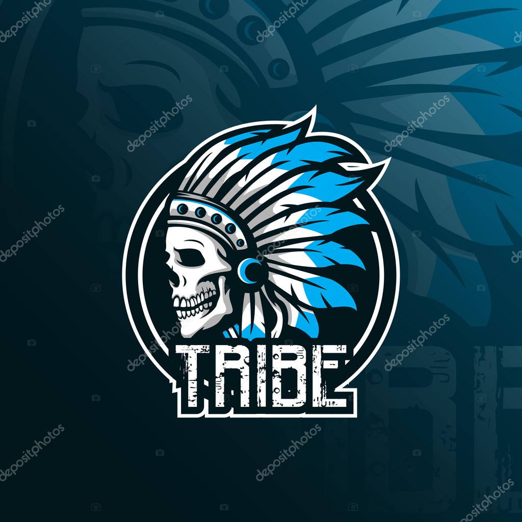 Indian tribe skull vector mascot logo design with modern illustration concept style for badge, emblem and tshirt printing. skull indian tribe illustration.