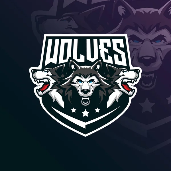 Wolf Vector Mascotte Logo Ontwerp Met Moderne Illustratie Concept Stijl — Stockvector