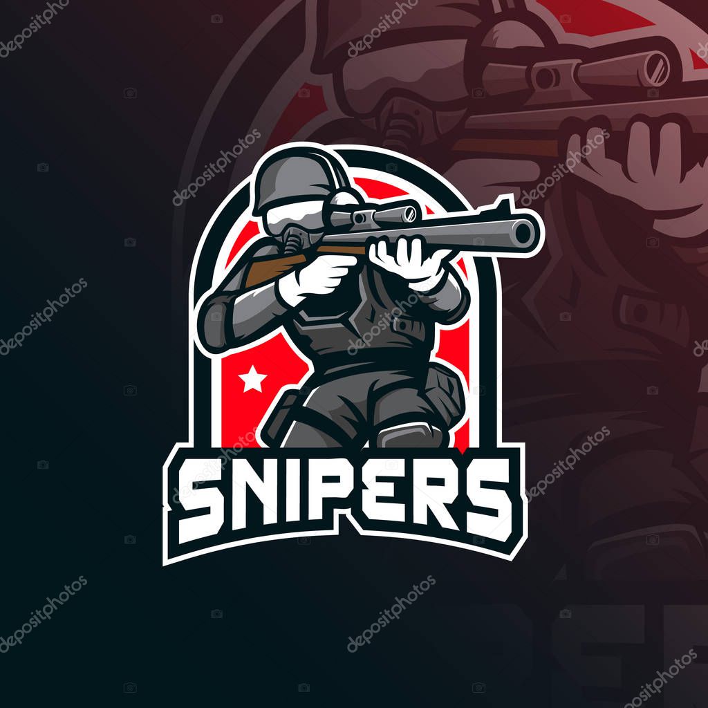 Sniper vector mascot logo design with modern illustration concept style for badge, emblem and tshirt printing. sniper illustration for sport team.