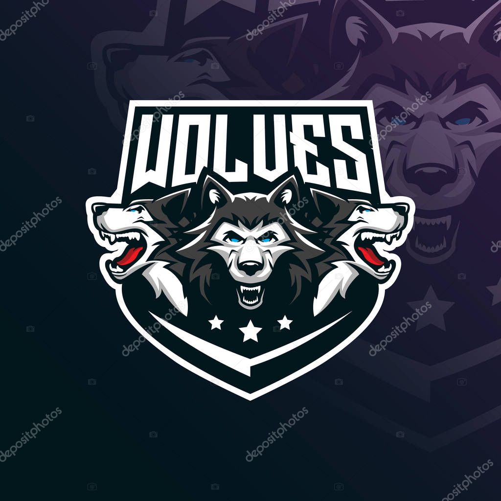 Wolf vector mascot logo design with modern illustration concept style for badge, emblem and tshirt printing. angry wolf illustration for sport and esport team.