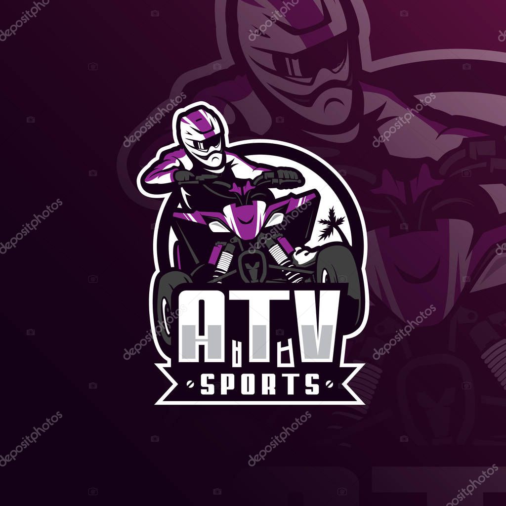 Atv motocross vector mascot logo design with modern illustration concept style for badge, emblem and tshirt printing. atv illustration for sport team.
