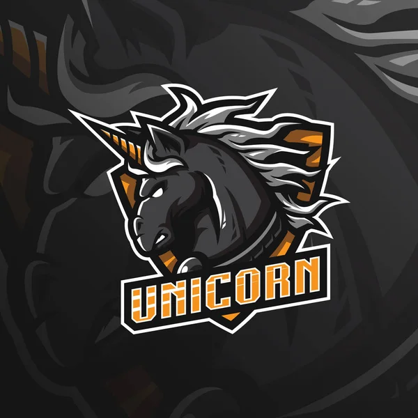 Diseño del logotipo de la mascota del vector del caballo unicornio con ilustración moderna — Vector de stock