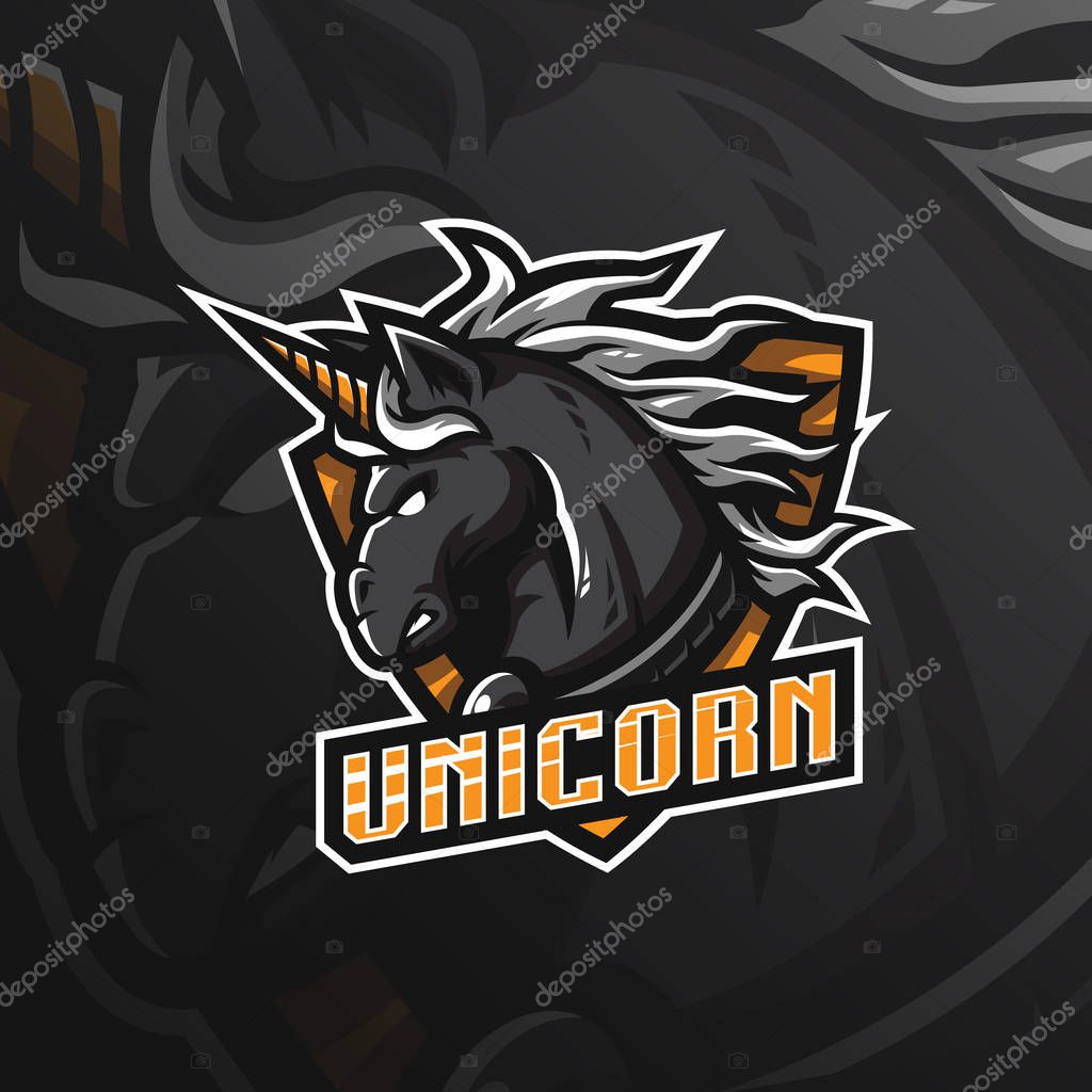Unicorn horse vector mascot logo design with modern illustration concept style for badge, emblem and tshirt printing. angry unicorn illustration for sport and esport team.