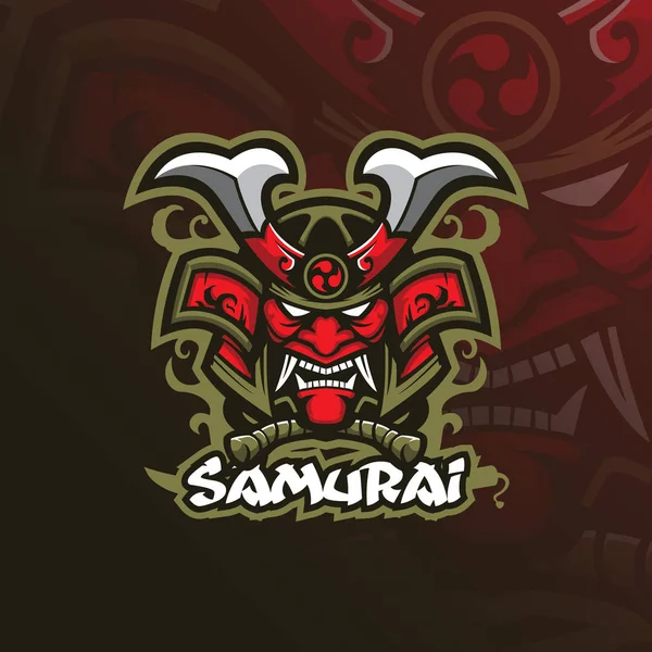 Samurai vetor mascote logotipo design com conce ilustração moderna — Vetor de Stock