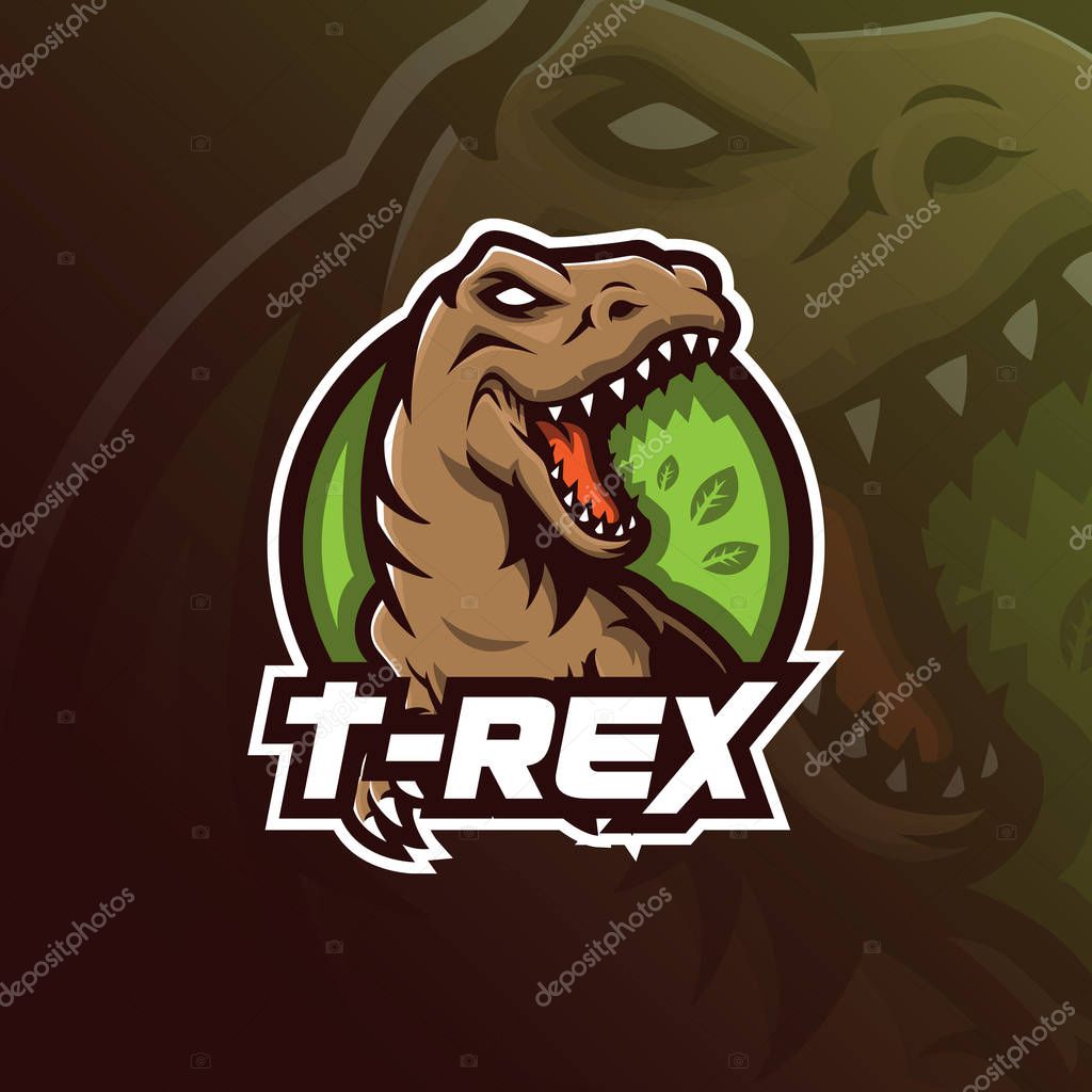 T-rex vector mascot logo design with modern illustration concept style for badge, emblem and tshirt printing. angry t-rex illustration for sport and esport team.