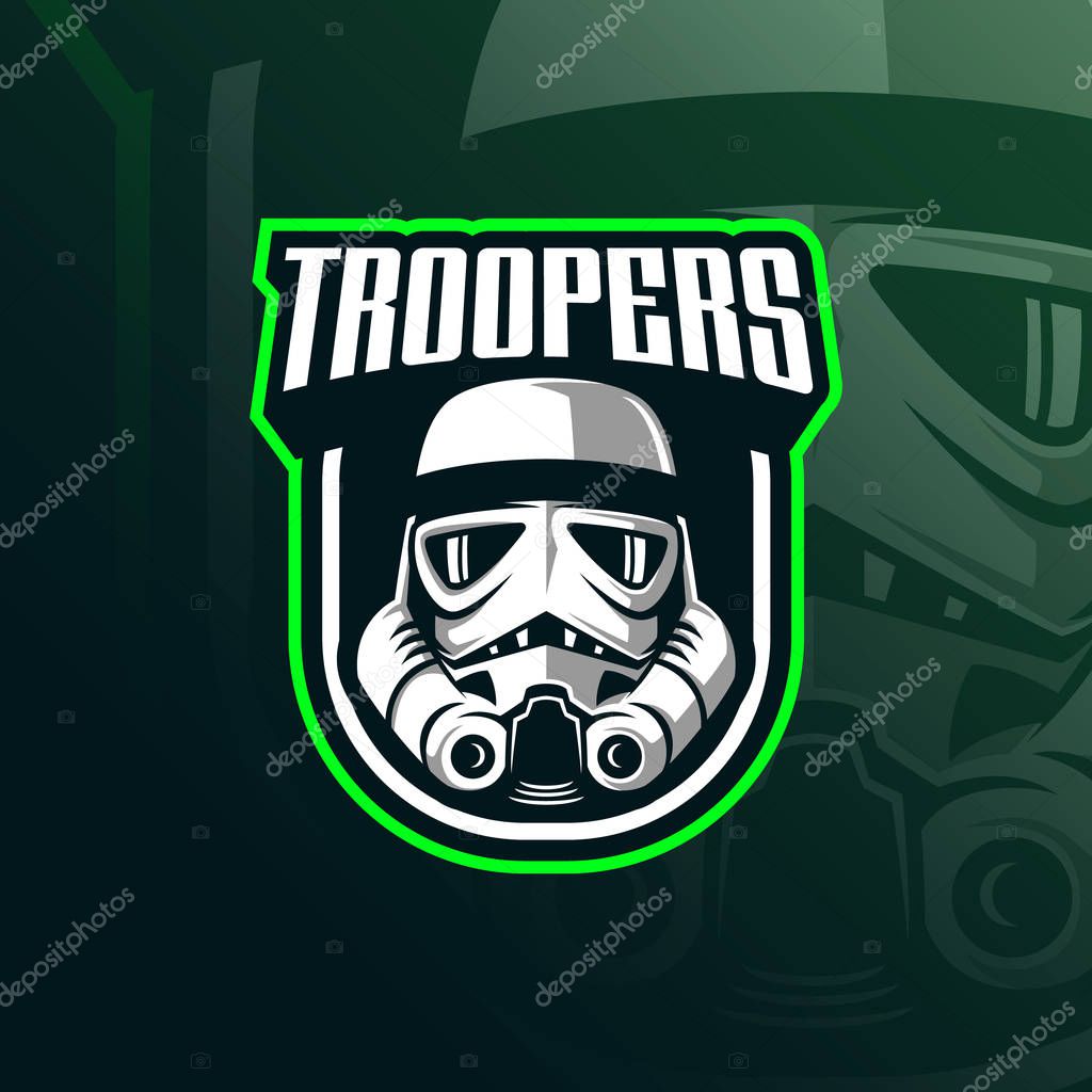 Trooper vector mascot logo design with modern illustration concept style for badge, emblem and tshirt printing. head trooper illustration for sport and esport team.