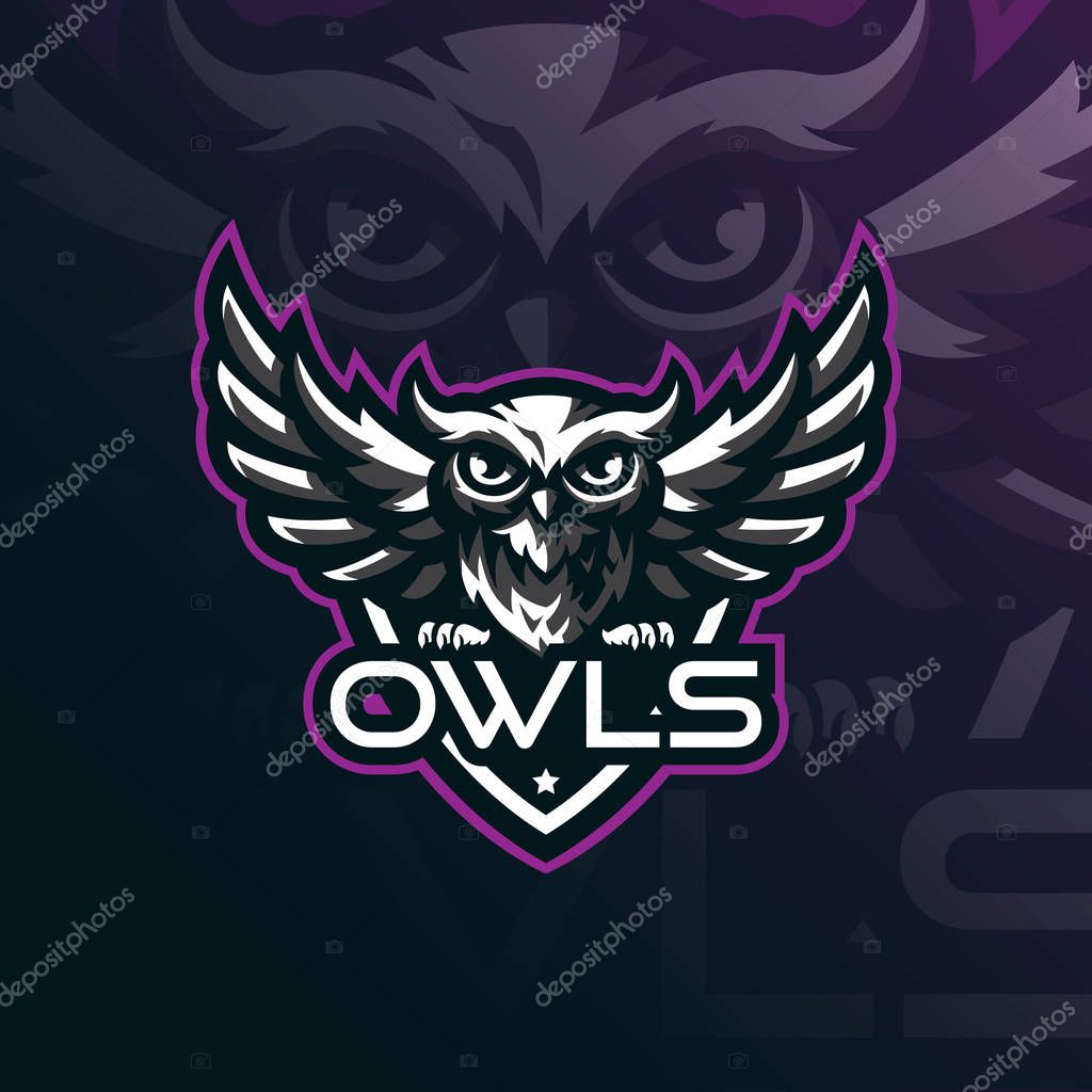 Owl mascot logo design vector with modern illustration concept style for badge, emblem and tshirt printing. angry owl illustration for sport team.