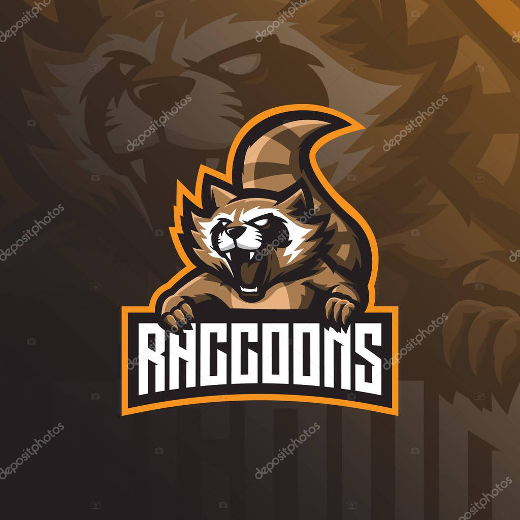 Raccoon mascot logo design vector with modern illustration concept style for badge, emblem and tshirt printing. angry raccoon illustration for sport and esport team.
