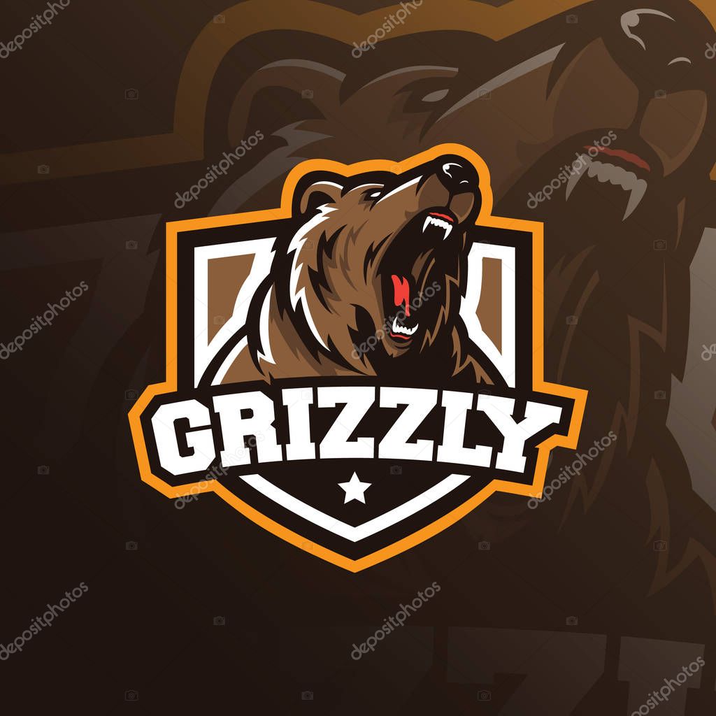 Bear mascot logo design vector with modern illustration concept style for badge, emblem and tshirt printing. grizzly bear illustration for sport team.
