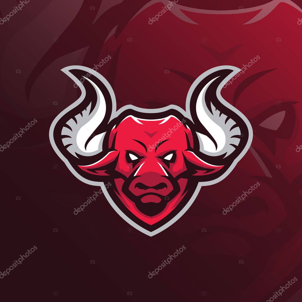Bull mascot logo design vector with modern illustration concept style for badge, emblem and tshirt printing. head bull illustration for sport and esport team.