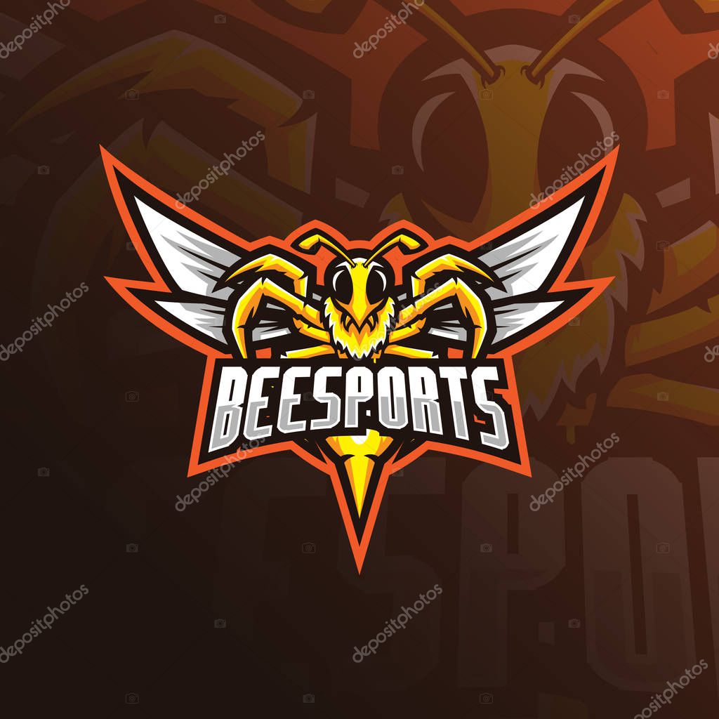 Bee mascot logo design vector with modern illustration concept style for badge, emblem and tshirt printing. angry bee illustration for sport team.