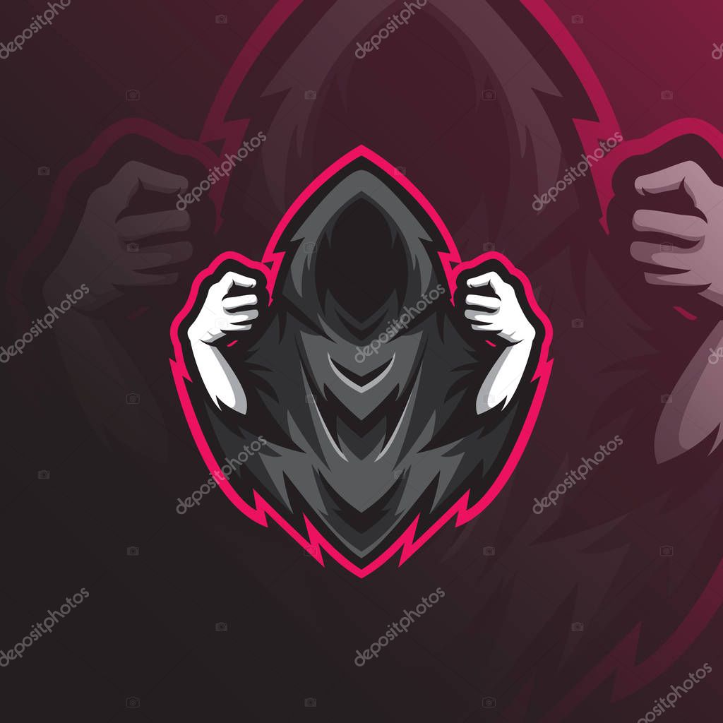Reaper mascot logo design vector with modern illustration concept style for badge, emblem and t shirt printing. angry reaper illustration for sport team.