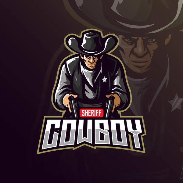 Vecteur de conception de logo de mascotte de cow-boy avec illustration moderne concéder — Image vectorielle