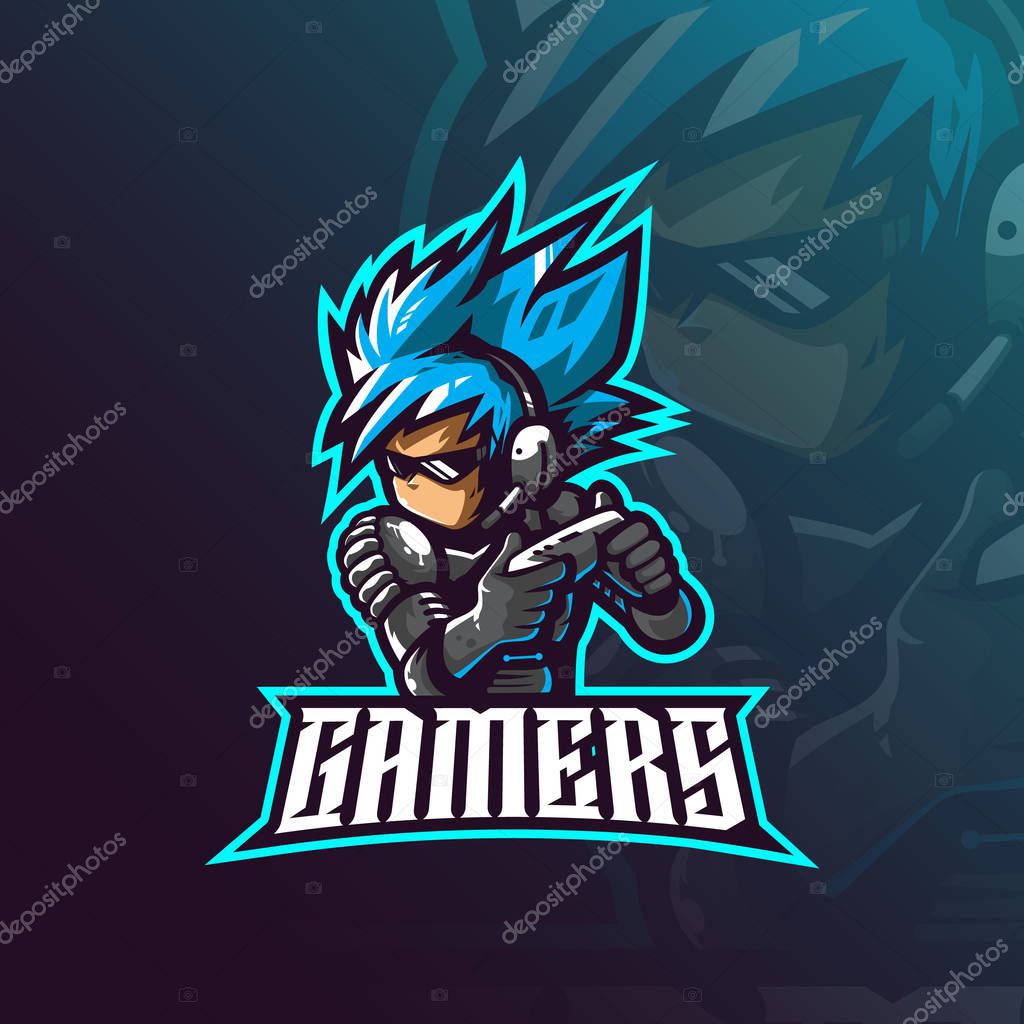 Gamer mascot logo design vector with modern illustration concept style for badge, emblem and tshirt printing. gamer illustration for esport team.