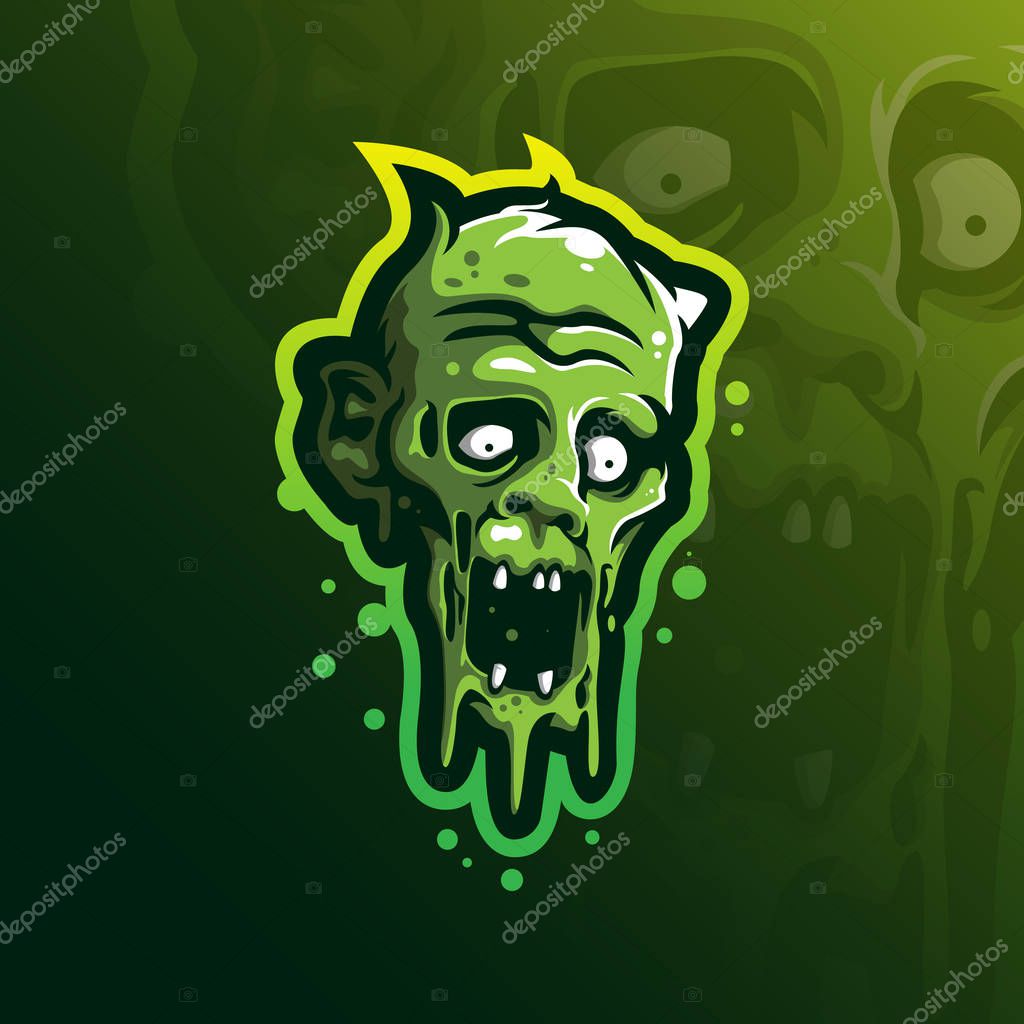 Zombie mascot logo design vector with modern illustration concept style for badge, emblem and tshirt printing. angry head zombie illustration.
