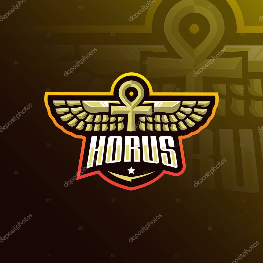 Horus mascot logo design vector with modern illustration concept style for badge, emblem and tshirt printing. horus wings illustration for sport team.