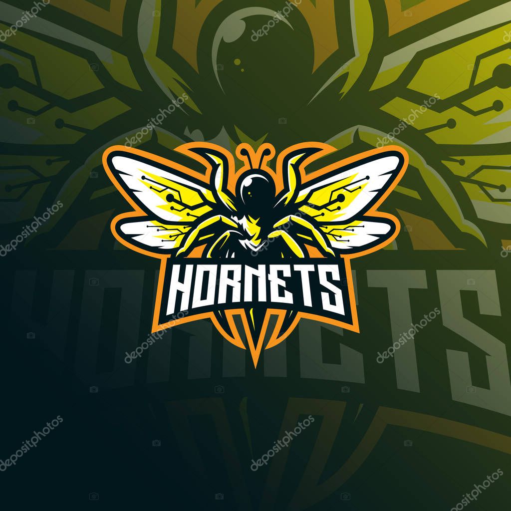 Hornets mascot logo design vector with modern illustration concept style for badge, emblem and tshirt printing. angry hornets illustration for sport team.