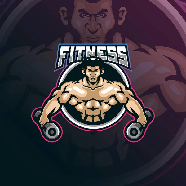 Fitness Mascot Logo Design Vector Modern Illustration Concept Style Badge — Stock Vector